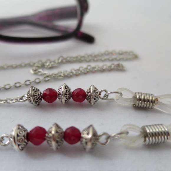 Eyeglass chain, silver chain with red agates. Leash for sunglasses - Picture 1 of 5